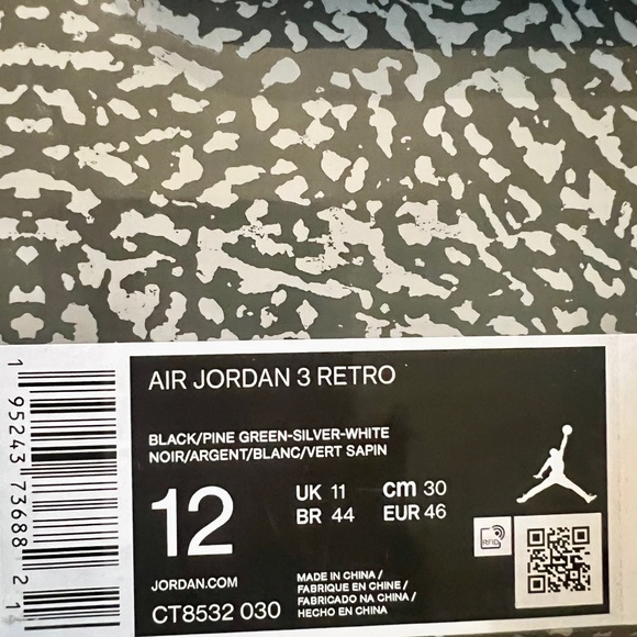 Jordan 3 -Black and Pine Green Sneakers with Silver Accents - Picture 2 of 11